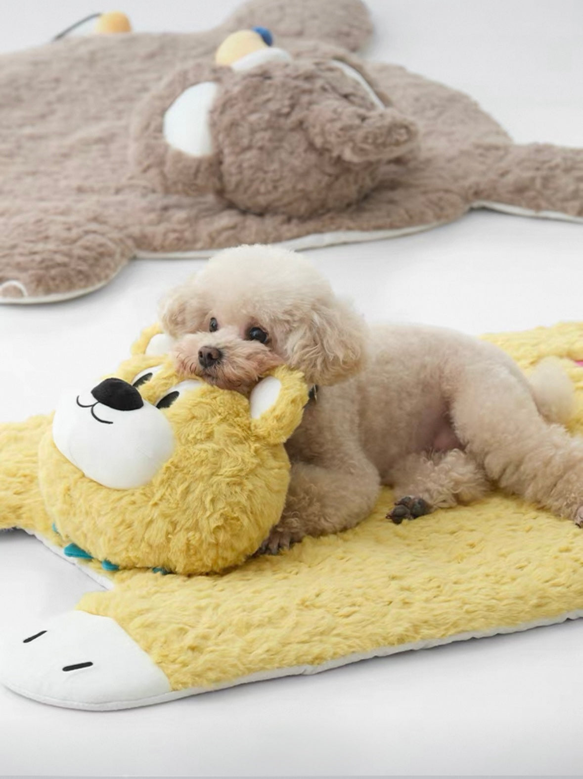 Zebra & Bear Buddy Pet Mats - Plush Comfort with Built-in Toy Fun