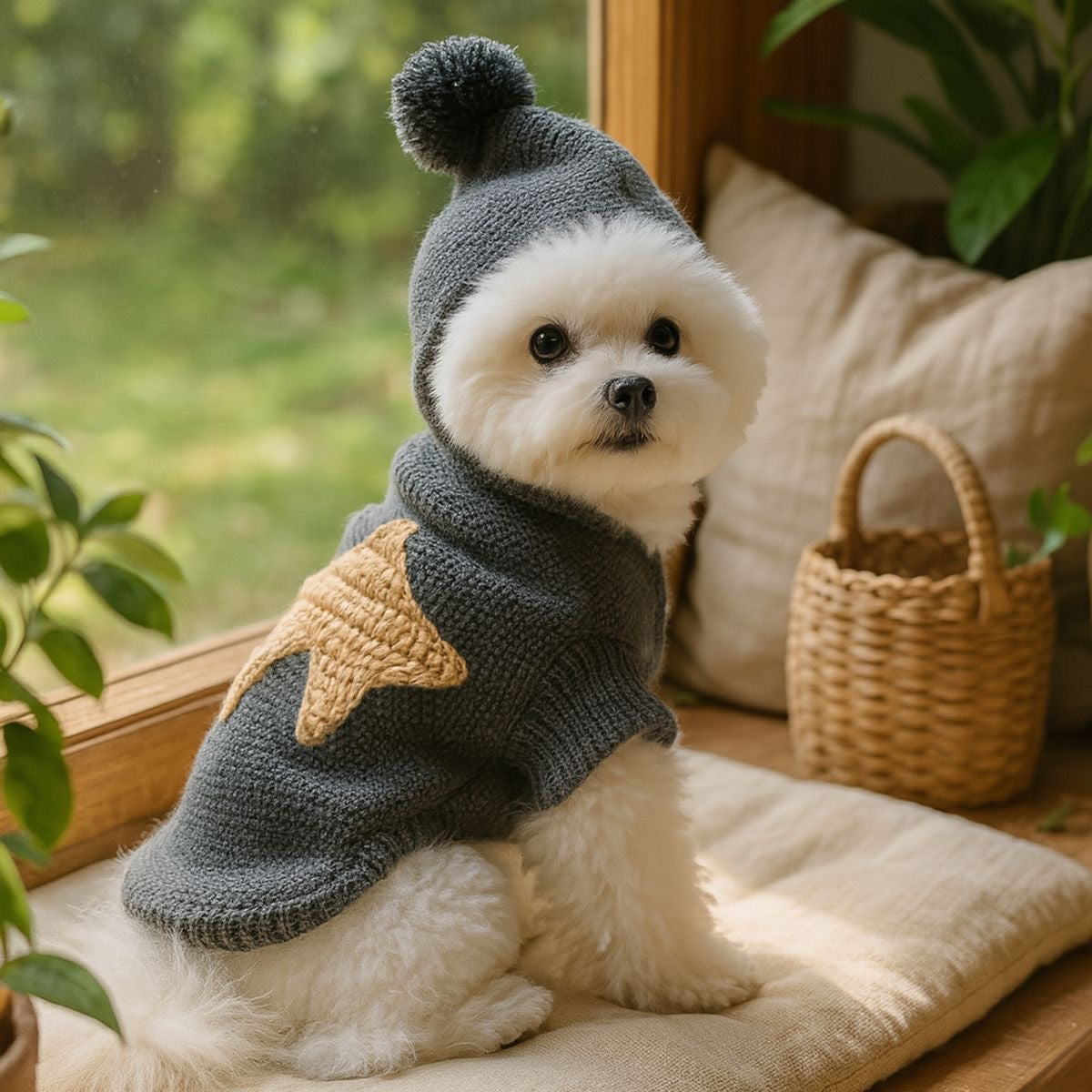 Knitted Hoodie with Star Design