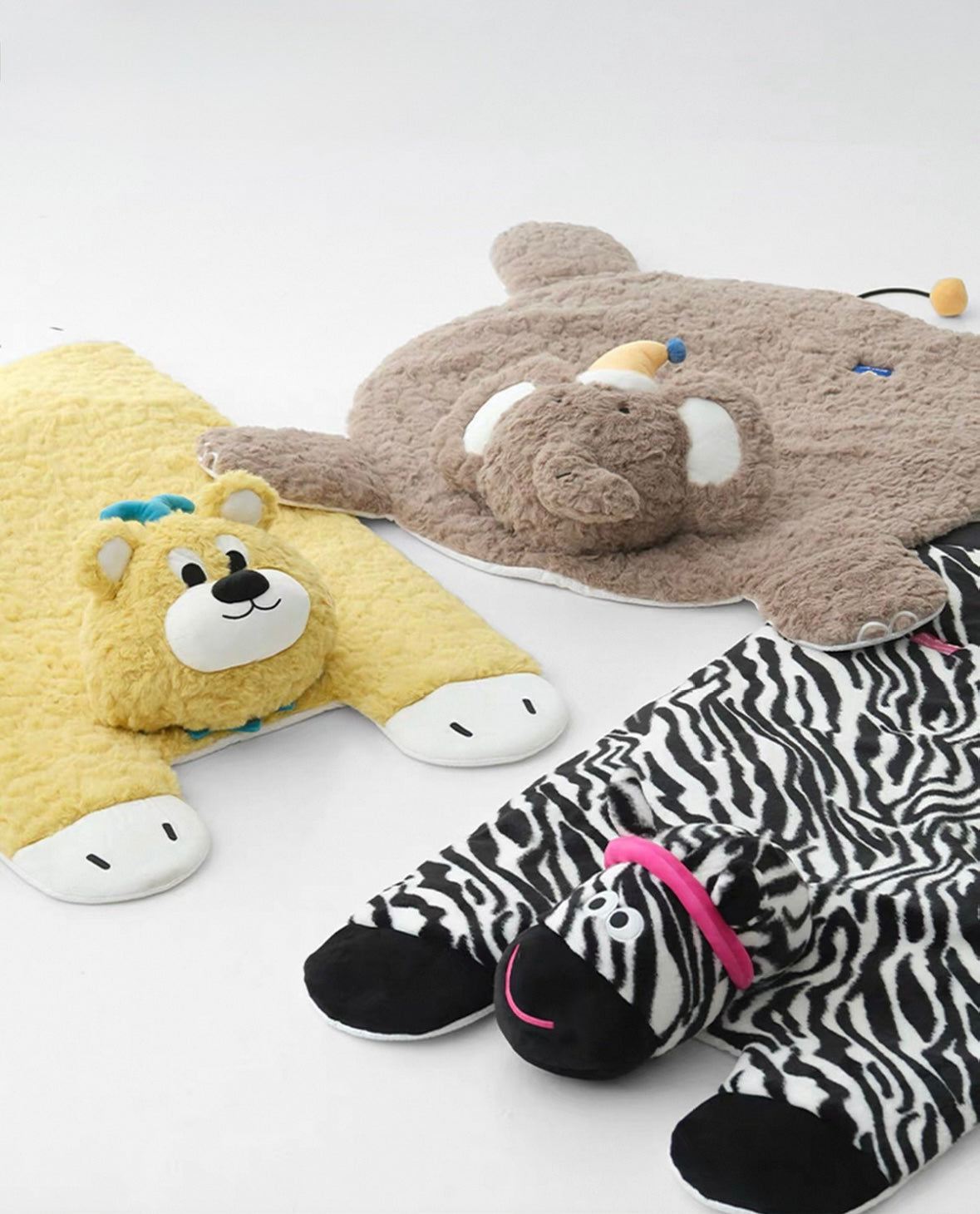 Zebra & Bear Buddy Pet Mats - Plush Comfort with Built-in Toy Fun