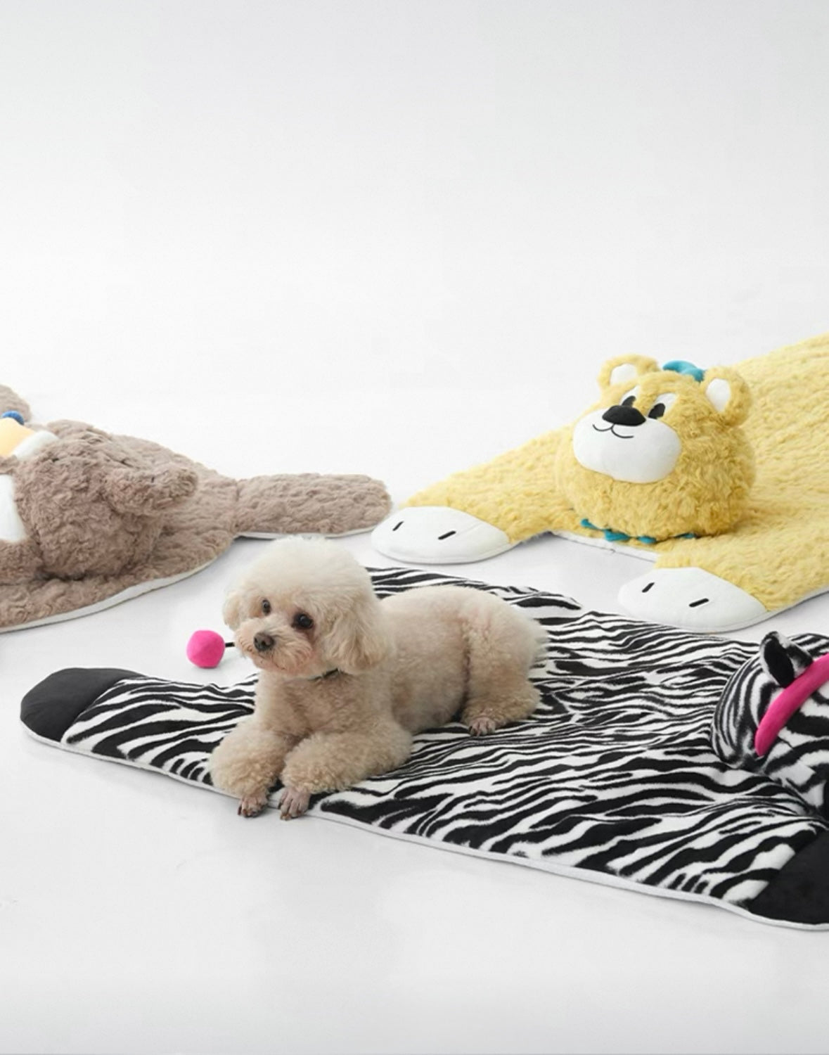 Zebra & Bear Buddy Pet Mats - Plush Comfort with Built-in Toy Fun