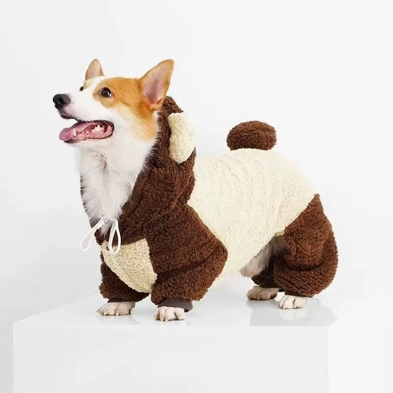 Autumn/Winter Dog Outfit – Warm, Fleece-Lined, Four-Legged Bear Costume for Small & Medium Breeds like Corgis