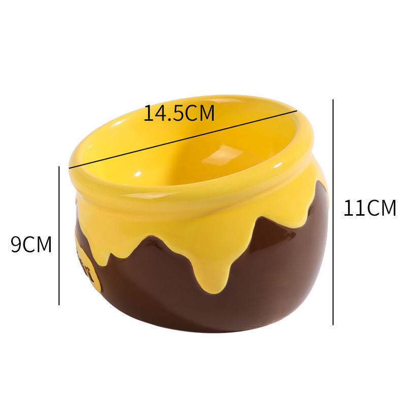 Honey pot-shaped pet food bowl (suitable for both dogs and cats) – High-legged, slant-mouthed ceramic cat bowl for protecting the cervical spine during drinking, made of ceramic.