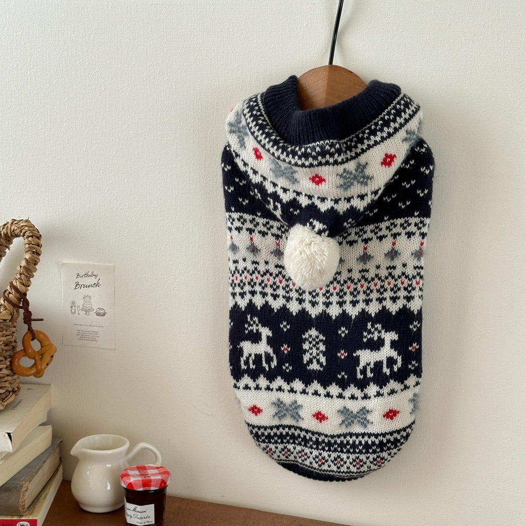Festive Hooded Pet Sweater - Cozy Christmas Knitwear for Winter