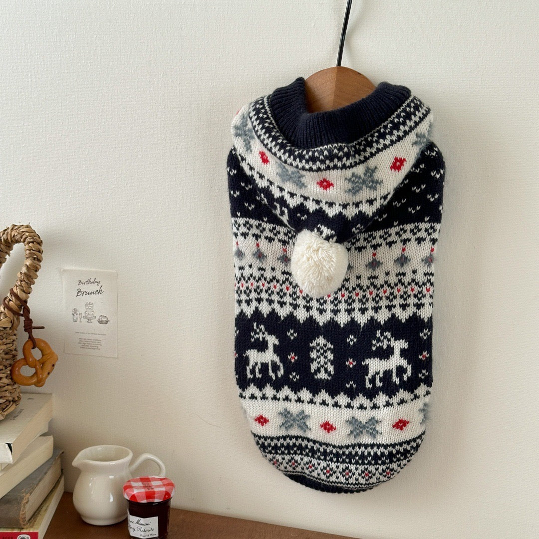 Festive Hooded Pet Sweater - Cozy Christmas Knitwear for Winter