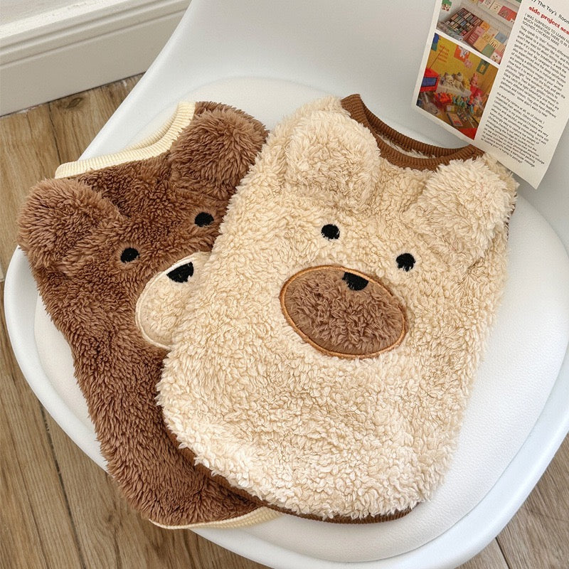 Winter Fleece Lined Warm Teddy Bear Outfit for Dogs Cute Pet Clothing