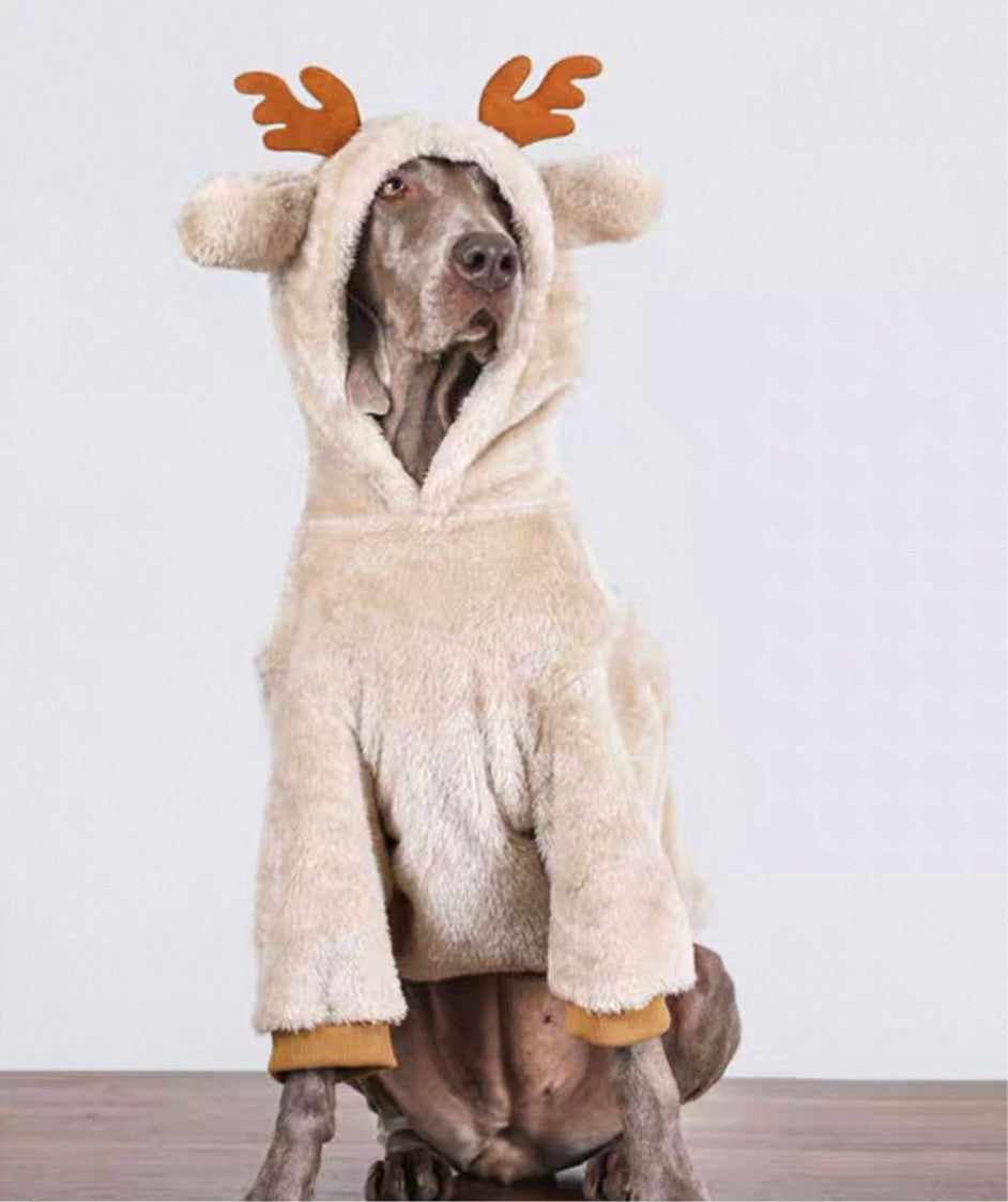 Cozy Deer-Antler Christmas Fleece Coat