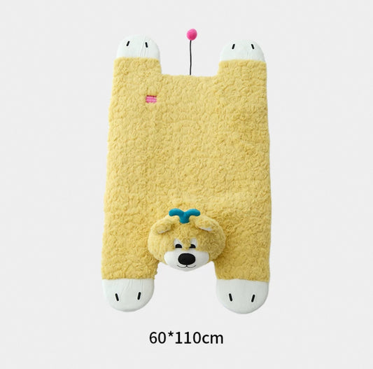 Zebra & Bear Buddy Pet Mats - Plush Comfort with Built-in Toy Fun