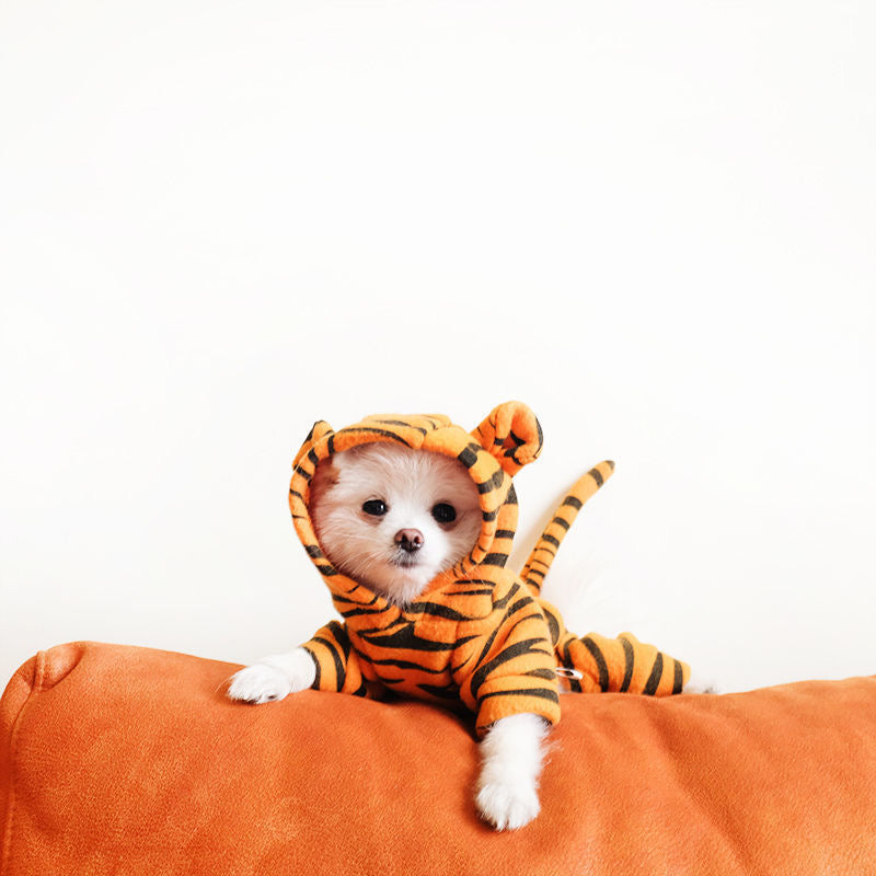 Fleece-Lined Tiger
Costume for Small Dogs - Four-Legged Pet Outfit,
Warm & Cozy