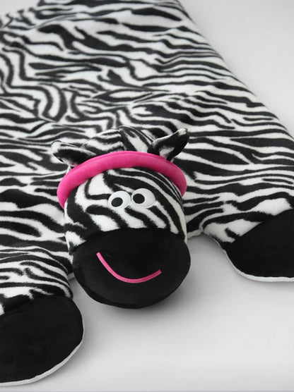 Zebra & Bear Buddy Pet Mats - Plush Comfort with Built-in Toy Fun