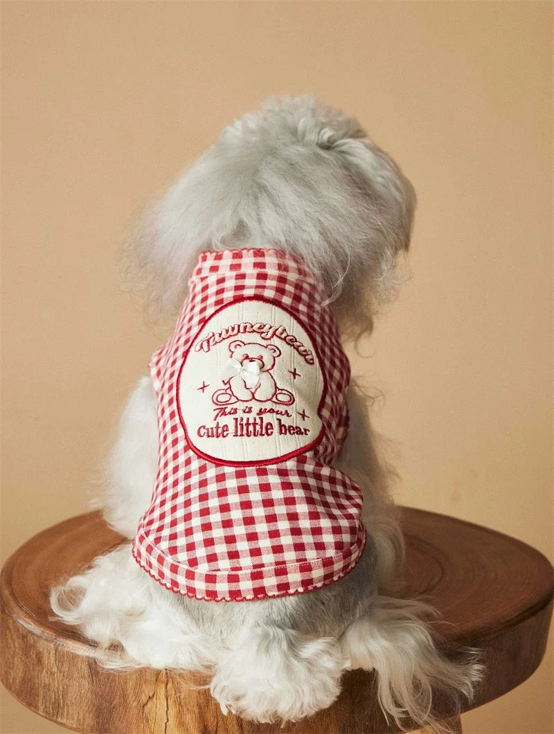 Breathable sleeveless plaid dress for pets