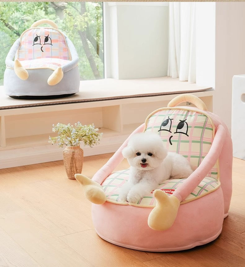 Retro Striped Sofa Bed for Pets🐾 Cozy Nest for Cats & Dogs!