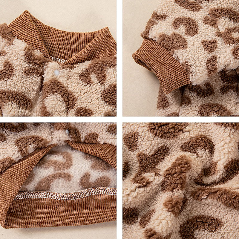 Leopard Print Winter Coat for Small Dogs and Cats Soft Thermal Fabric