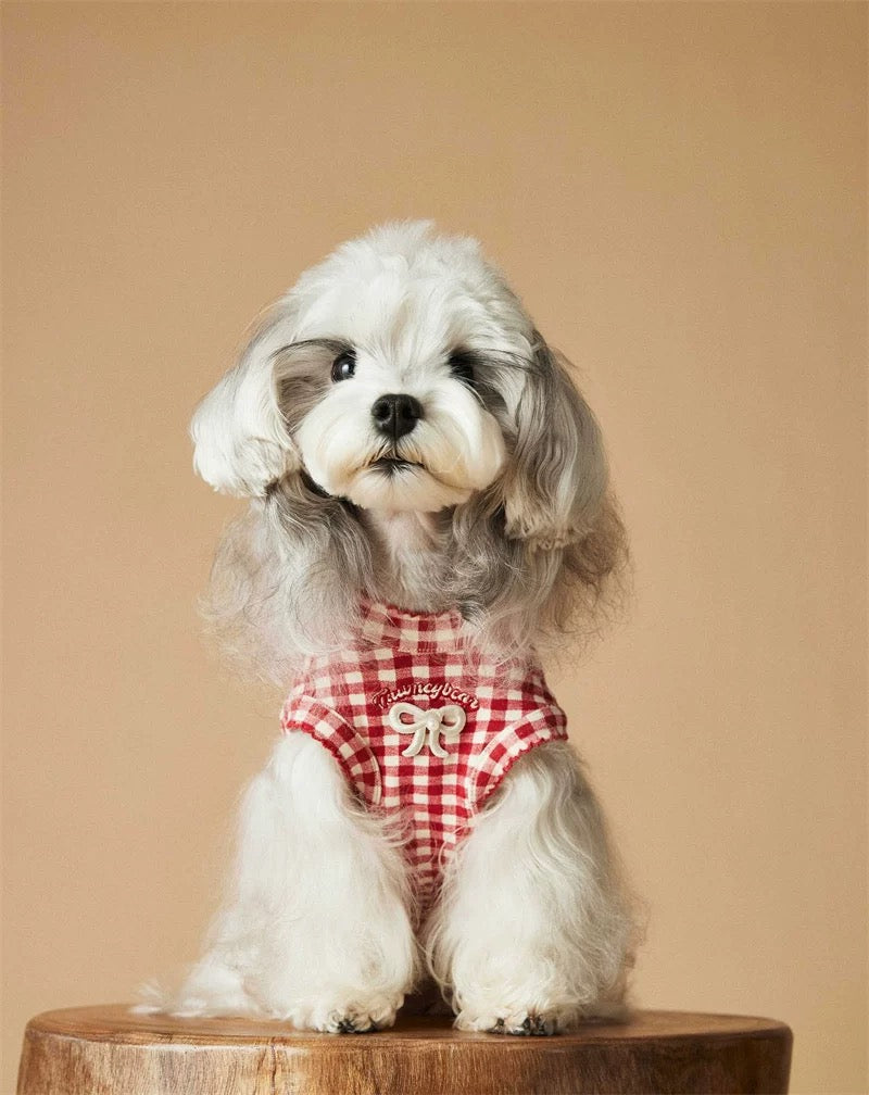 Breathable sleeveless plaid dress for pets
