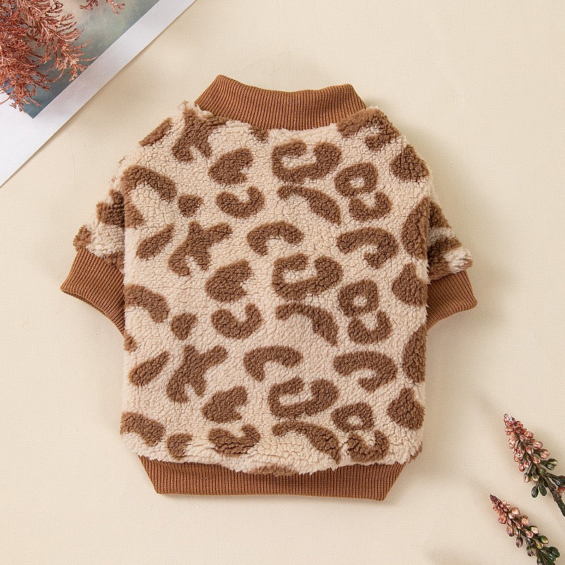 Leopard Print Winter Coat for Small Dogs and Cats Soft Thermal Fabric