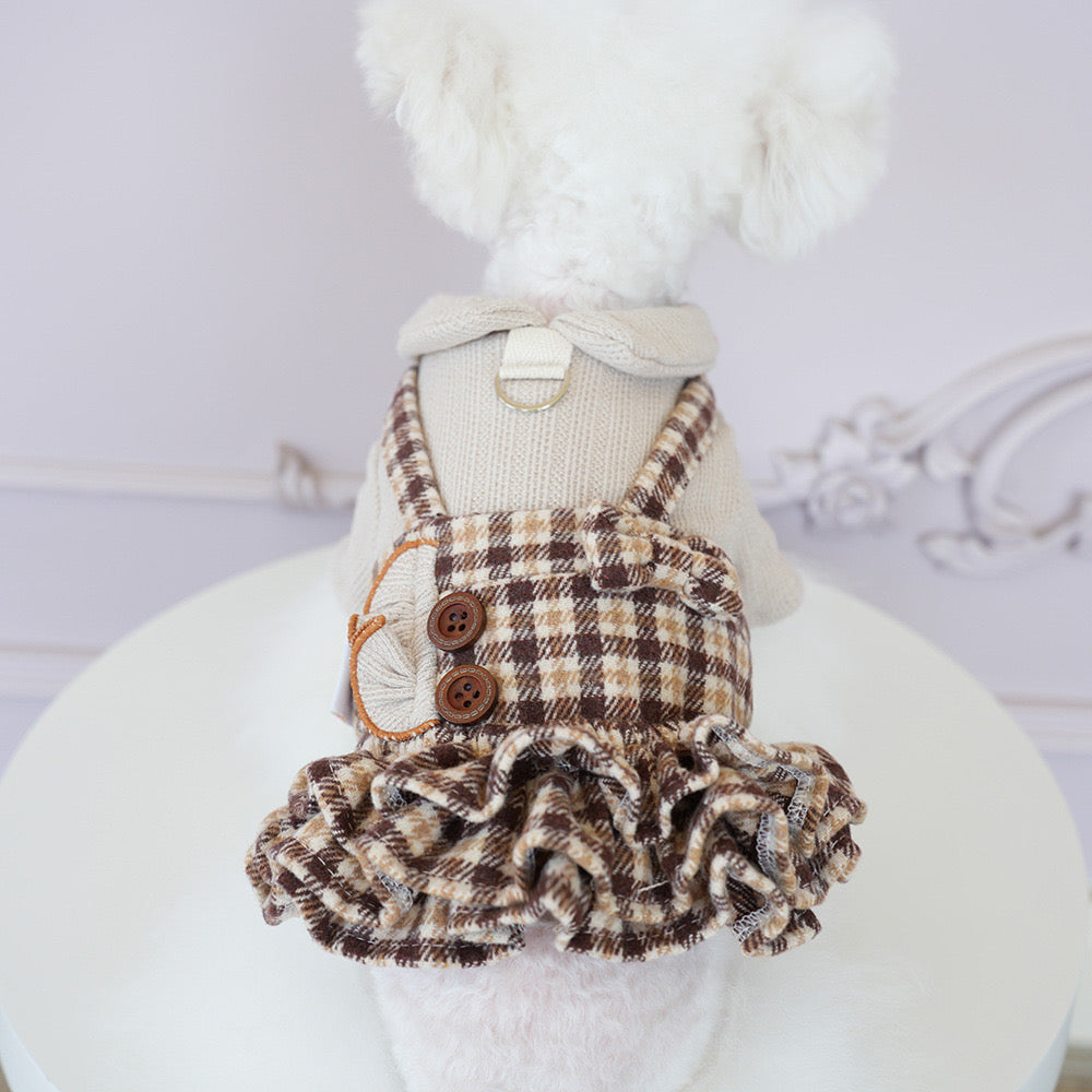 Elegant plaid-layered pet dress for autumn and winter