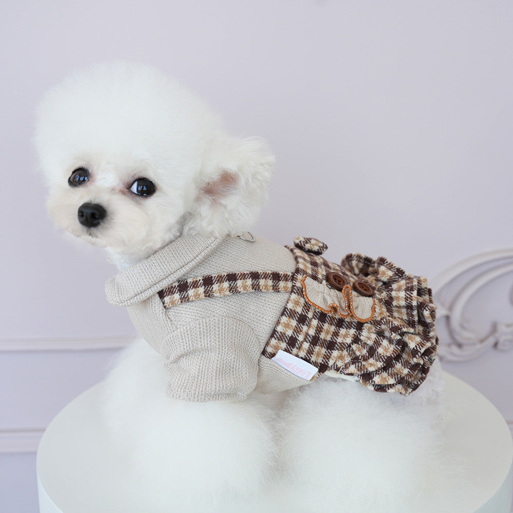 Elegant plaid-layered pet dress for autumn and winter
