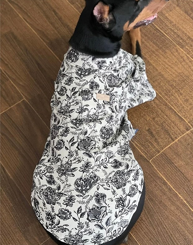 A corduroy shirt paired with a tie suits large dogs perfectly