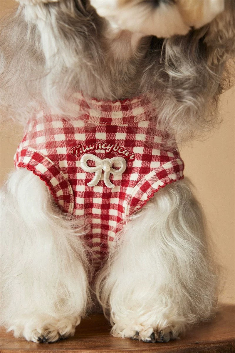 Breathable sleeveless plaid dress for pets