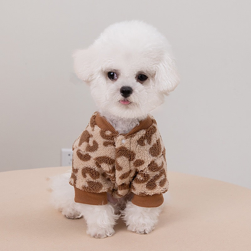 Leopard Print Winter Coat for Small Dogs and Cats Soft Thermal Fabric