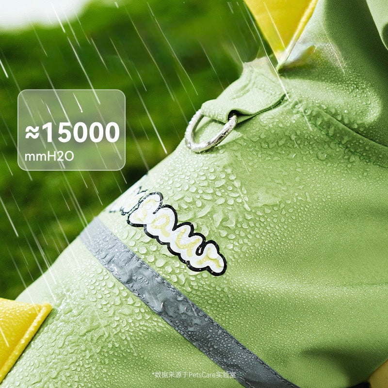 Waterproof 3D Dinosaur Backpack Tail Raincoat for Dogs with Four-Leg Coverage on Rainy Days