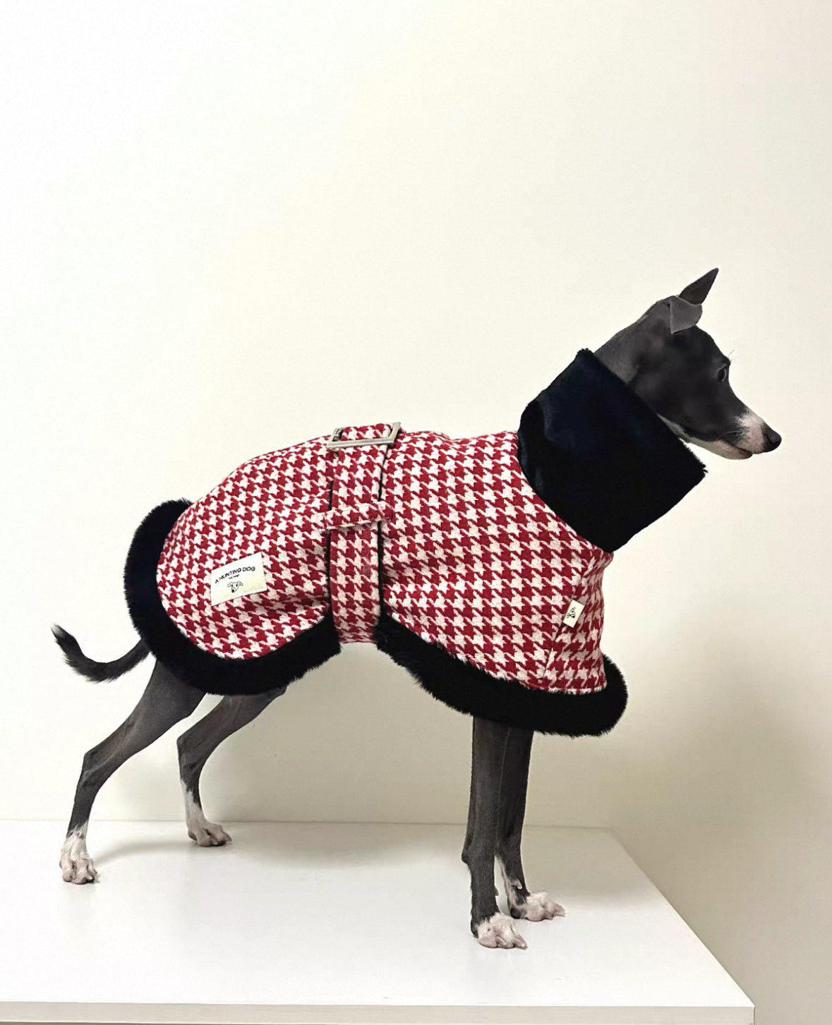 Luxury Plush-Trimmed Houndstooth Dog Cape