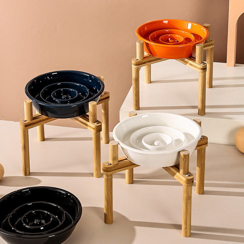 Adjustable Ceramic
Slow-Feeder Bowl with Neck-Support Stand - Anti-Choke Design