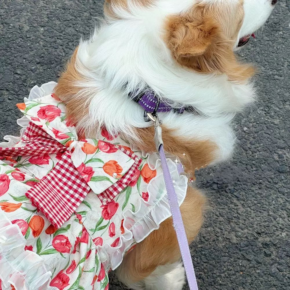 Floral Princess Dog Dress with Bow – Medium & Large Dogs