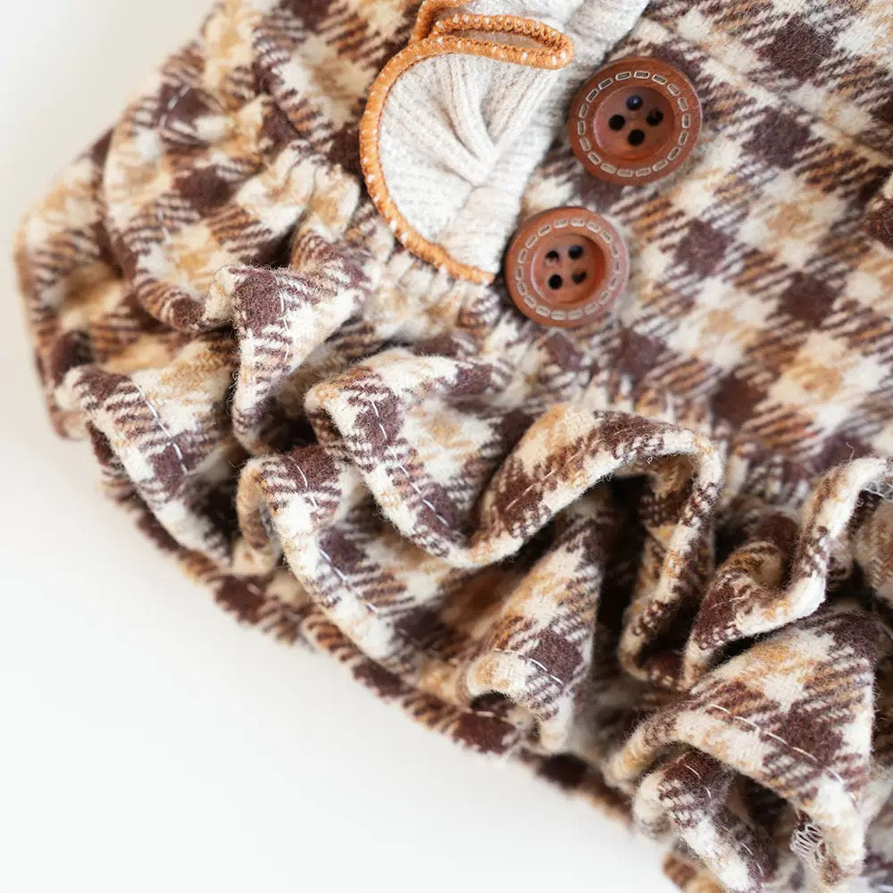 Elegant plaid-layered pet dress for autumn and winter