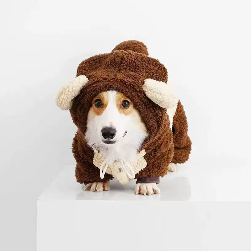 Autumn/Winter Dog Outfit – Warm, Fleece-Lined, Four-Legged Bear Costume for Small & Medium Breeds like Corgis