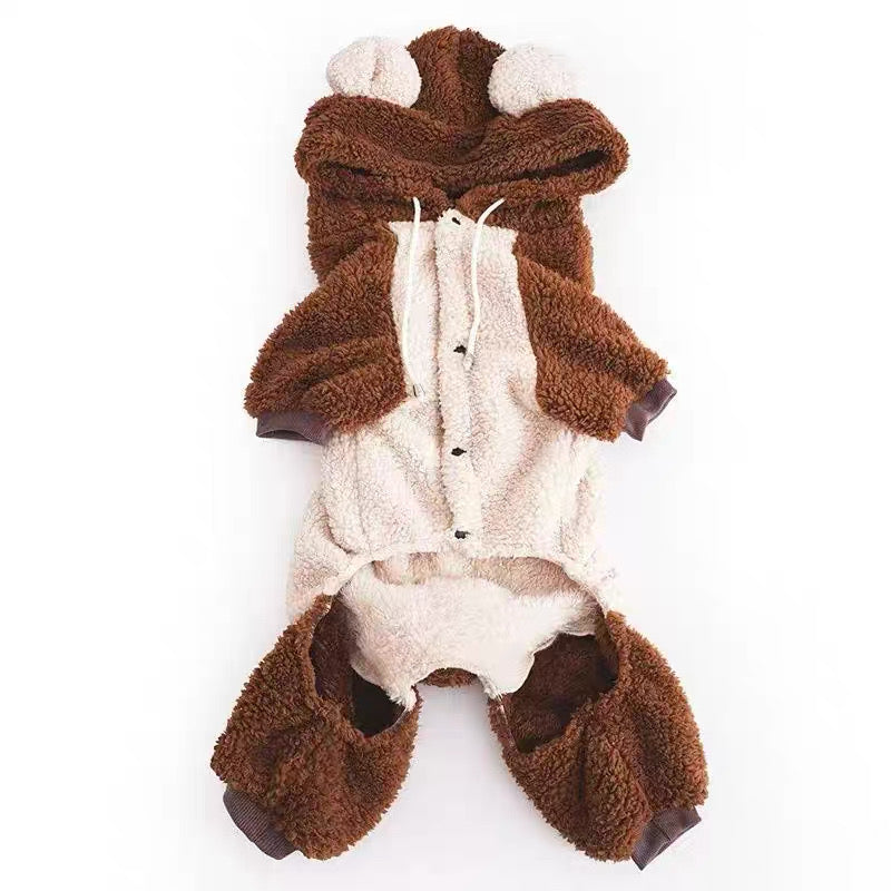 Autumn/Winter Dog Outfit – Warm, Fleece-Lined, Four-Legged Bear Costume for Small & Medium Breeds like Corgis