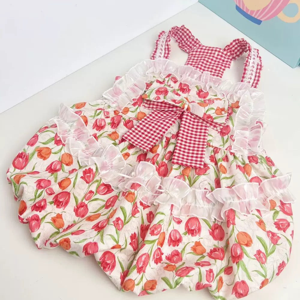 Floral Princess Dog Dress with Bow – Medium & Large Dogs