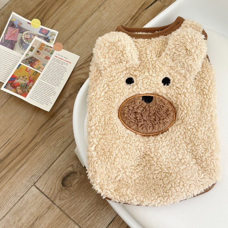 Winter Fleece Lined Warm Teddy Bear Outfit for Dogs Cute Pet Clothing