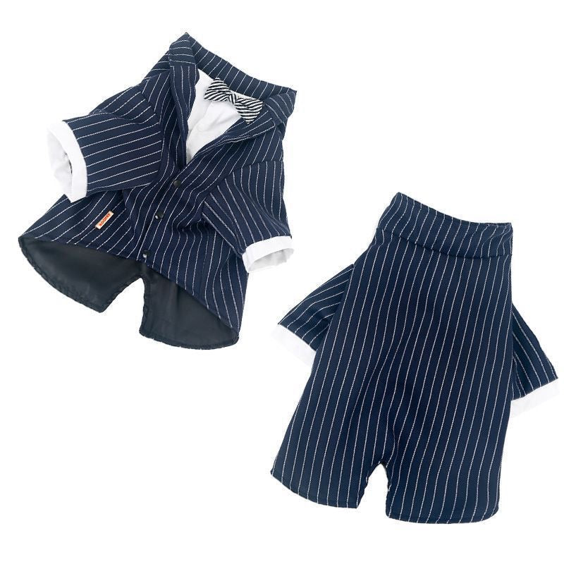 Medium and large dog striped bow tie suit clothes
