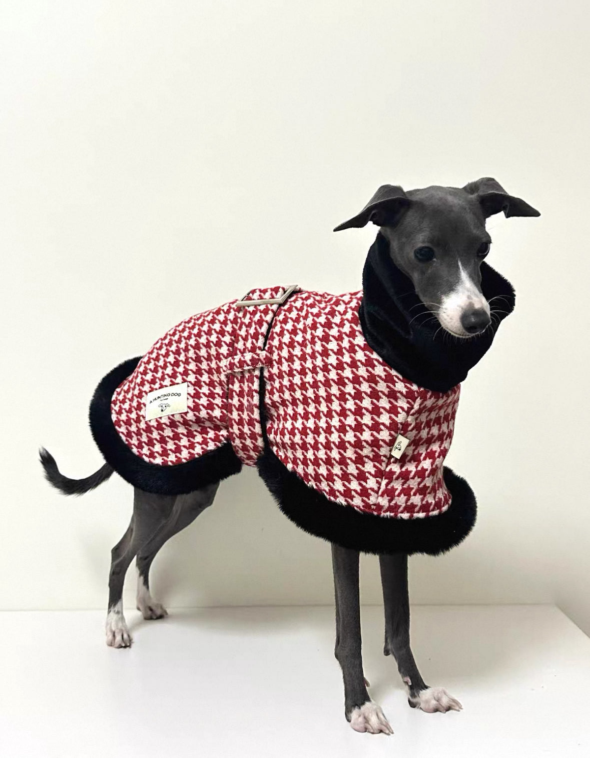 Luxury Plush-Trimmed Houndstooth Dog Cape