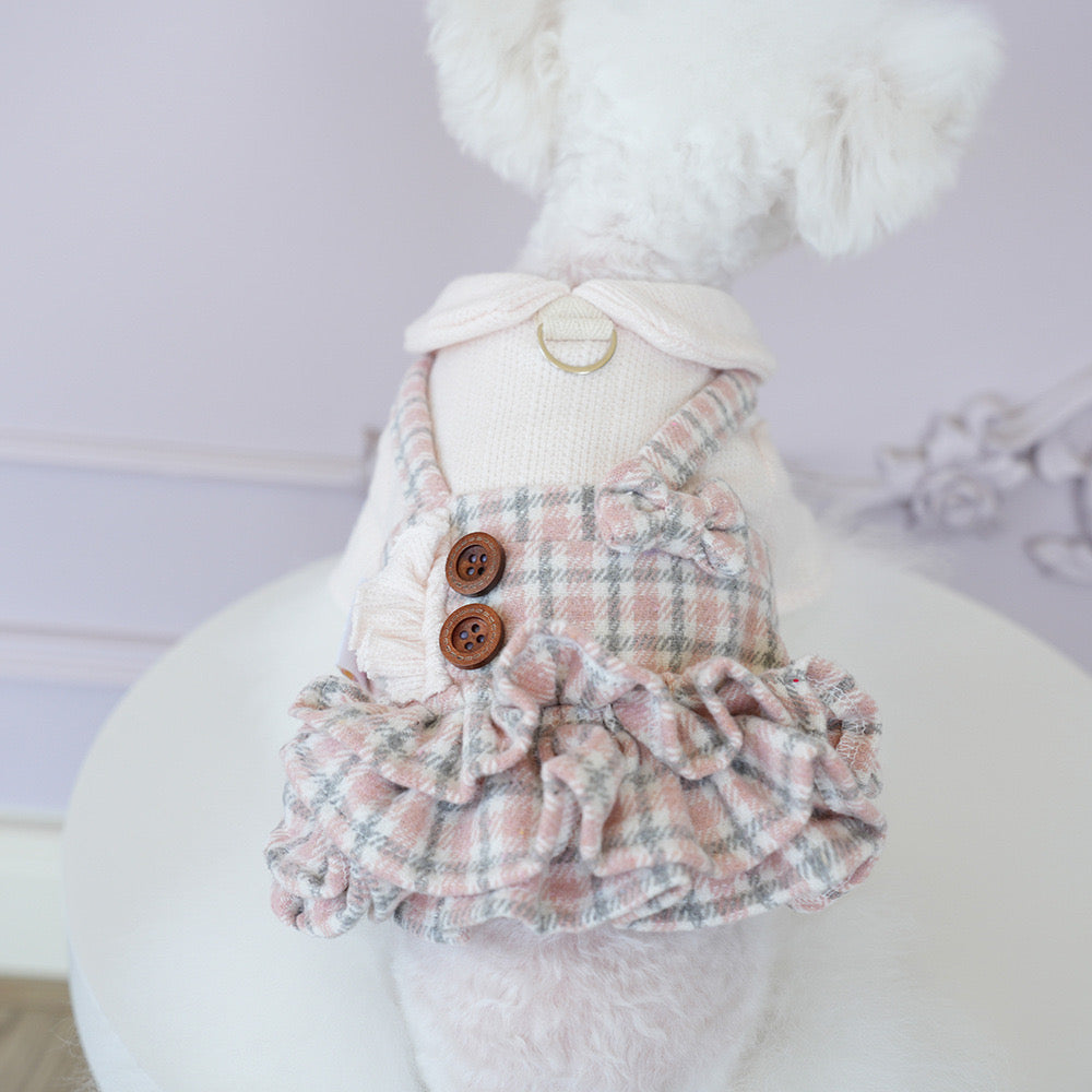 Elegant plaid-layered pet dress for autumn and winter