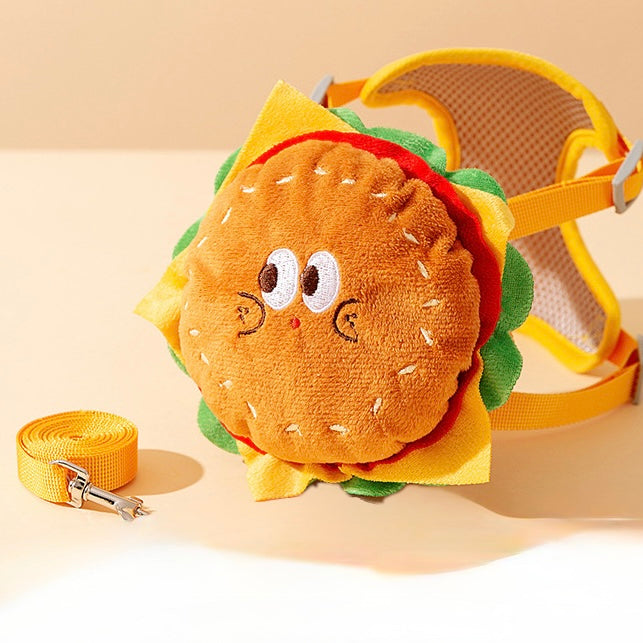 Cute Pet Hamburger & Fries Backpack Leash Set