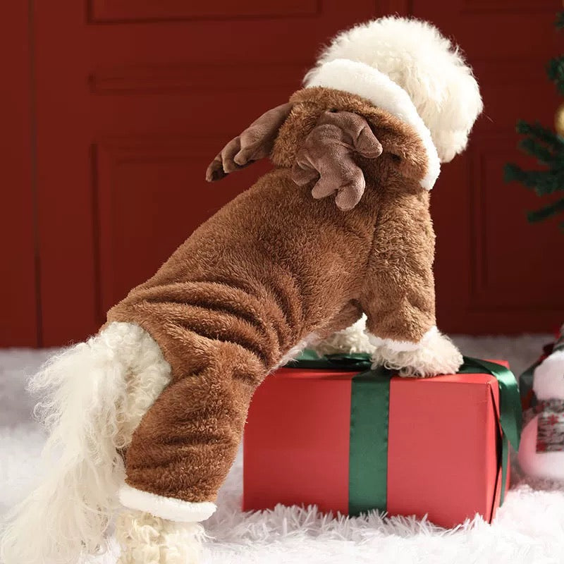 Reindeer Christmas Jumpsuit for Small & Medium Dogs Cozy, Full Body Shedding Protection