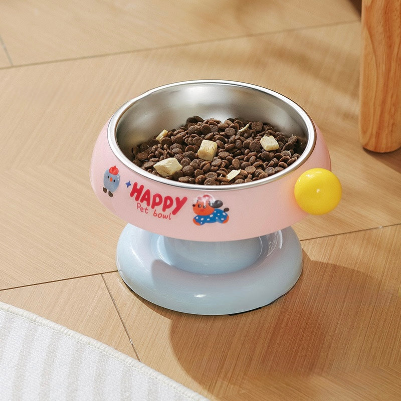 Stainless Steel Pet Bowl -
Cute Anti-Spill Elevated Cat & Dog Bowl for Neck Protection