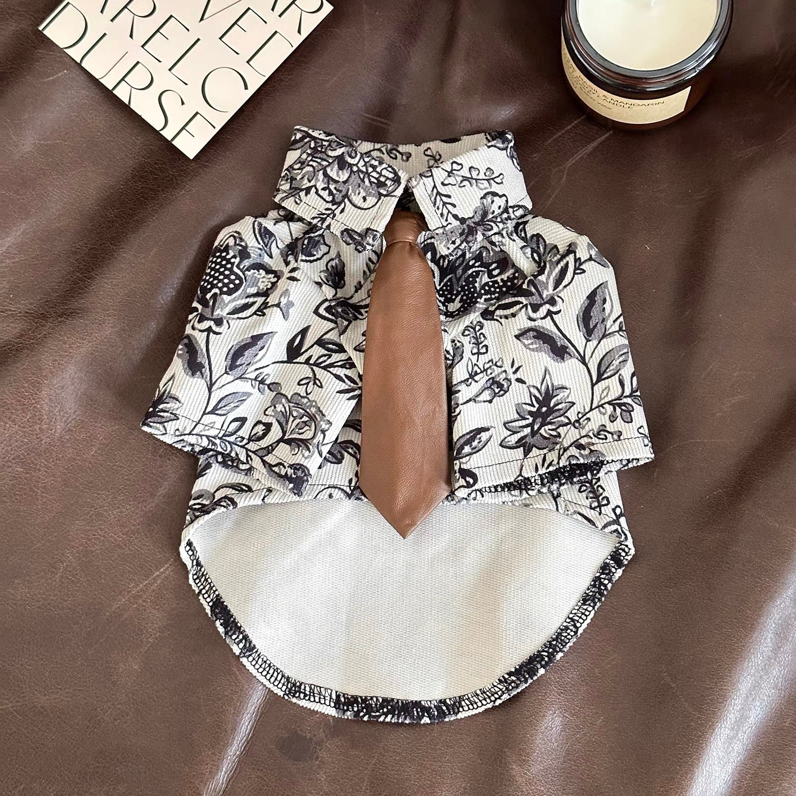 A corduroy shirt paired with a tie suits large dogs perfectly