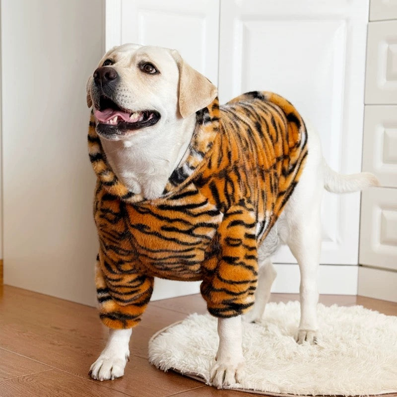 Cozy Tiger-Pattern Winter Coat – Sizes for Medium & Large Dogs