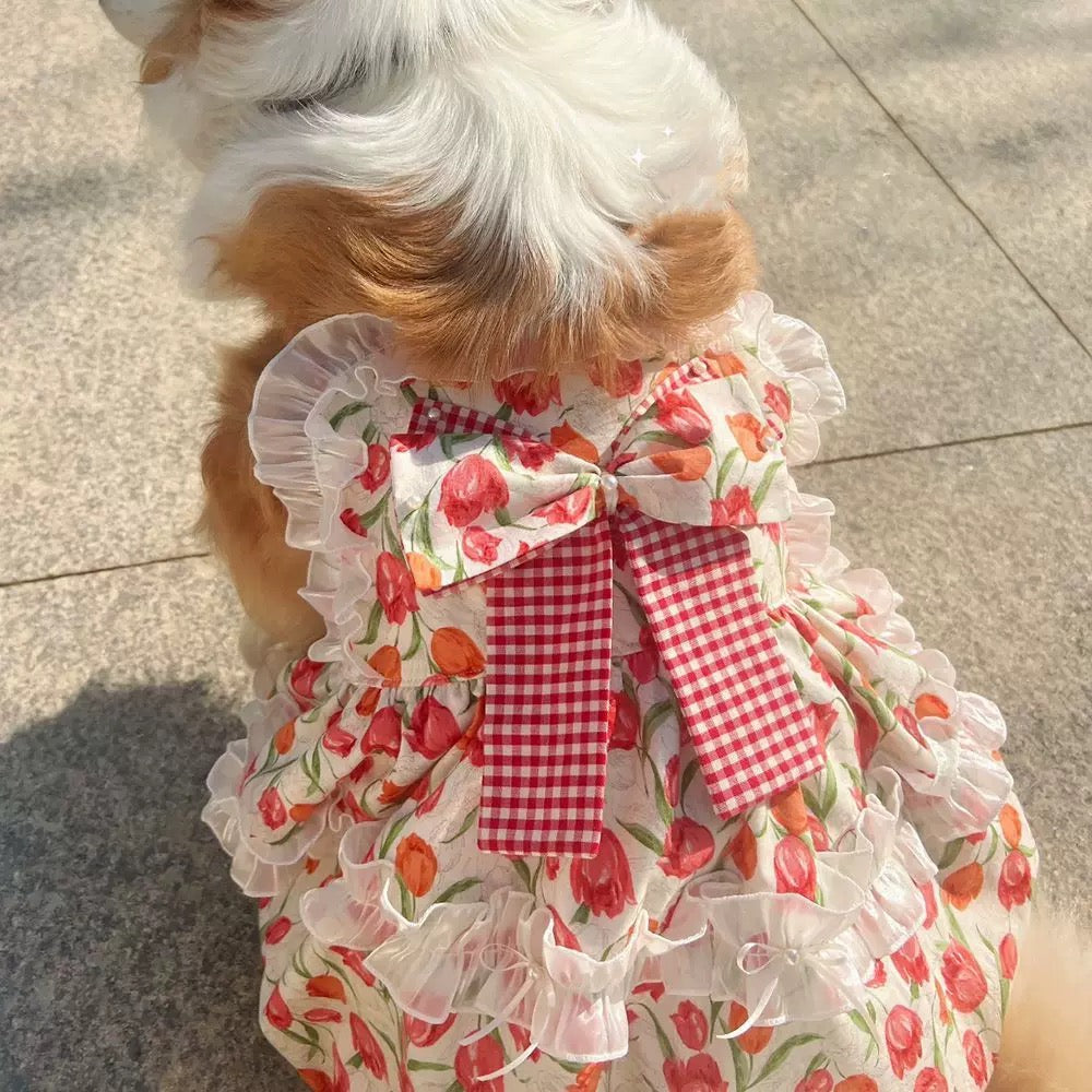 Floral Princess Dog Dress with Bow – Medium & Large Dogs