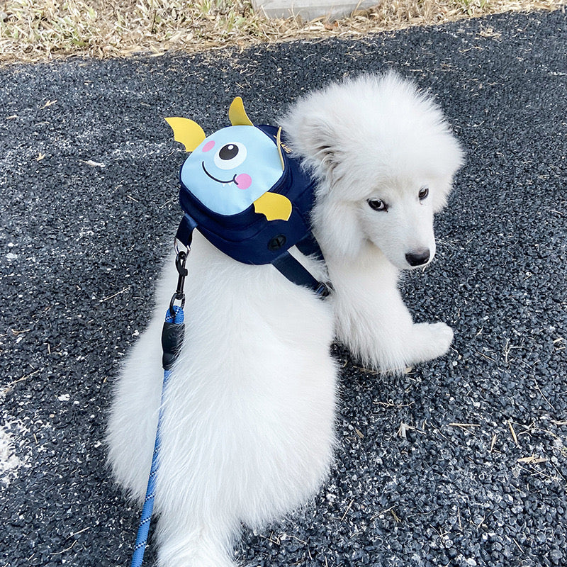 Monster dog self-carrying backpack with detachable leash