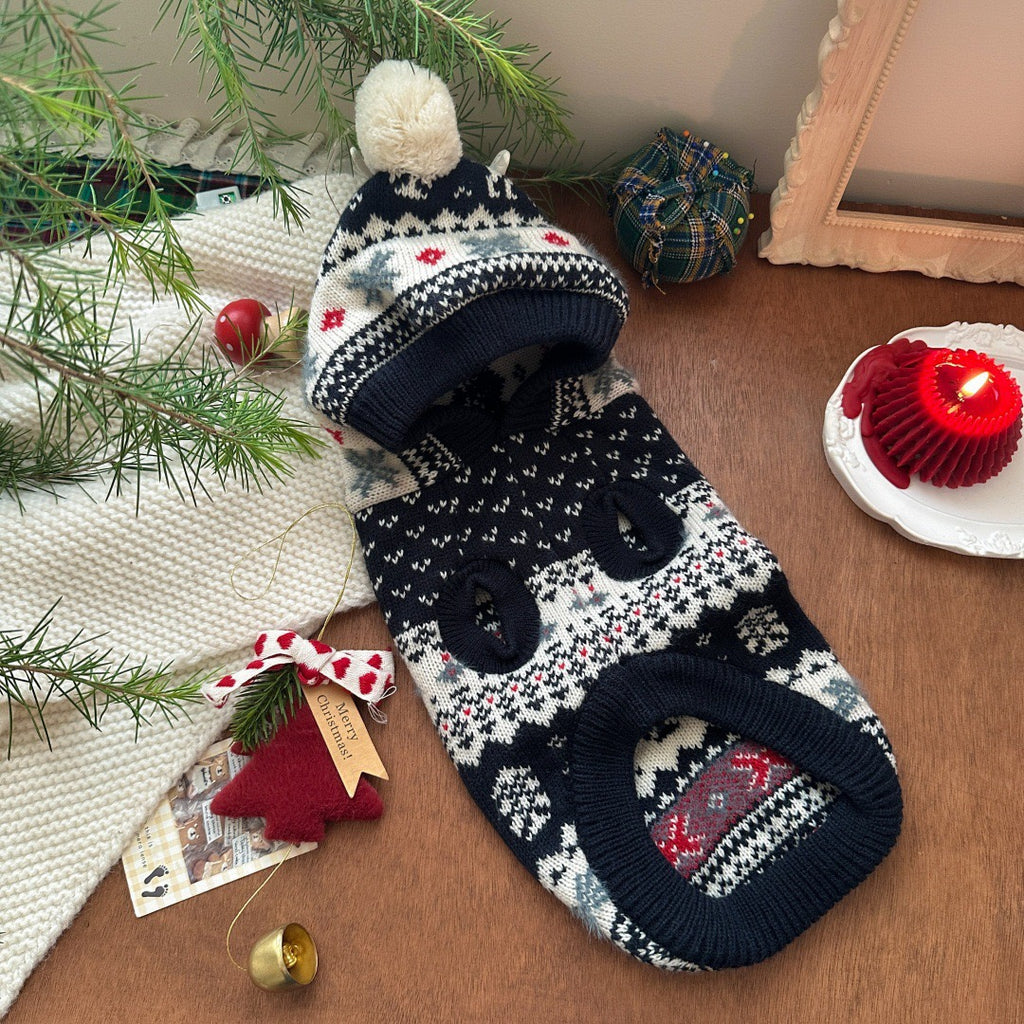 Festive Hooded Pet Sweater - Cozy Christmas Knitwear for Winter