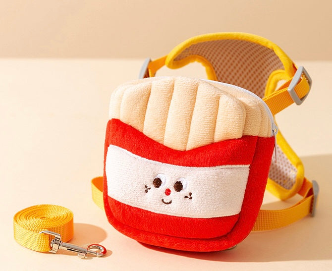 Cute Pet Hamburger & Fries Backpack Leash Set