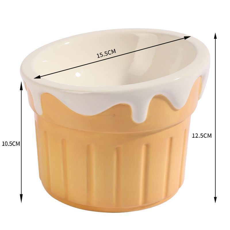 Honey pot-shaped pet food bowl (suitable for both dogs and cats) – High-legged, slant-mouthed ceramic cat bowl for protecting the cervical spine during drinking, made of ceramic.