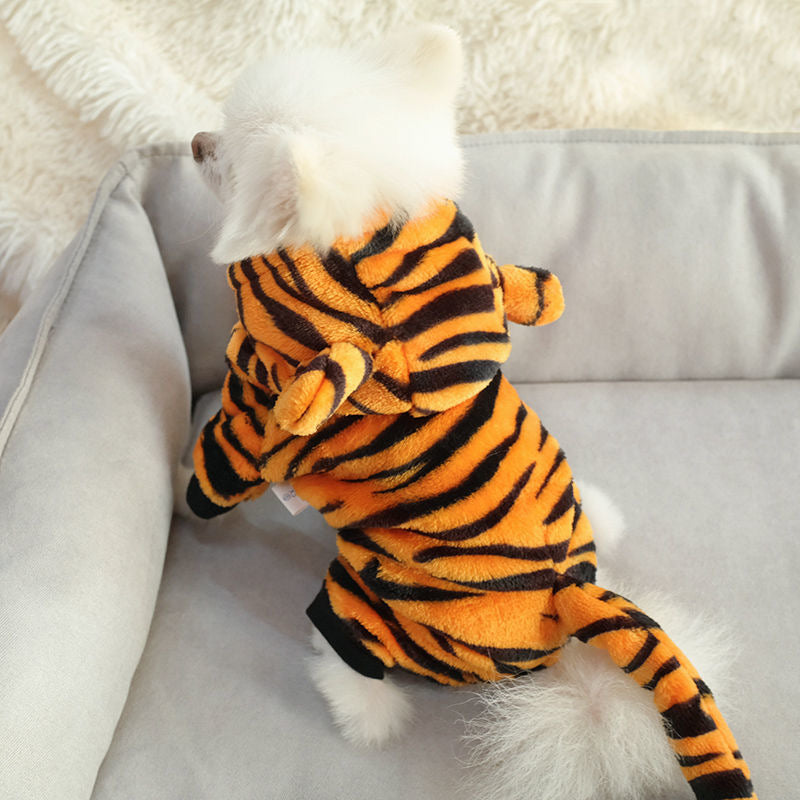 Fleece-Lined Tiger
Costume for Small Dogs - Four-Legged Pet Outfit,
Warm & Cozy
