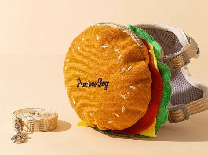 Cute Pet Hamburger & Fries Backpack Leash Set