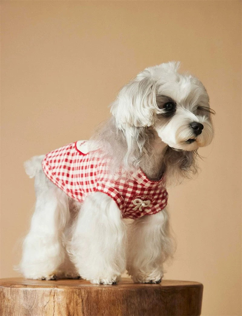 Breathable sleeveless plaid dress for pets