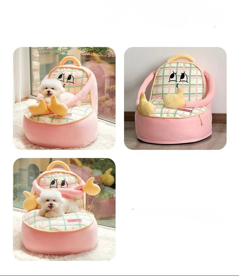 Retro Striped Sofa Bed for Pets🐾 Cozy Nest for Cats & Dogs!