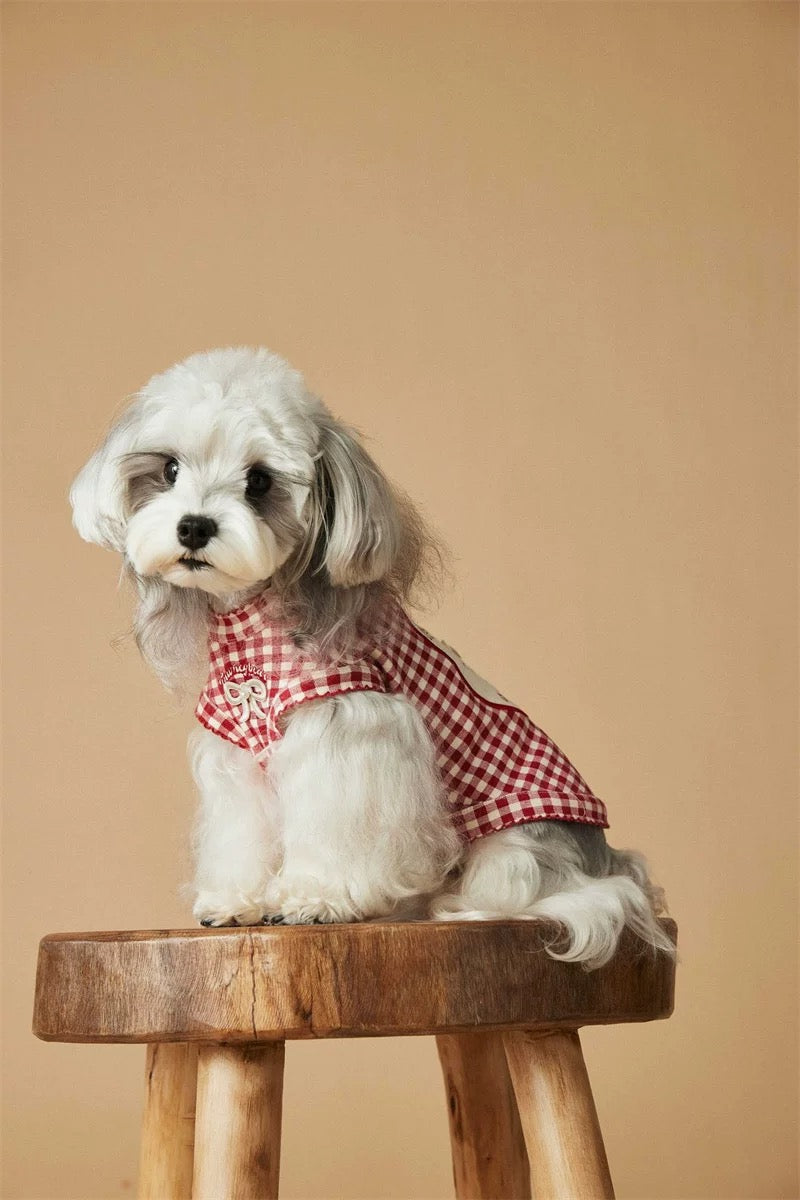 Breathable sleeveless plaid dress for pets